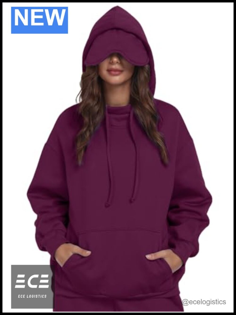 Oversized Fleece Hoodie Built-in Eye Mask Travel Pullover